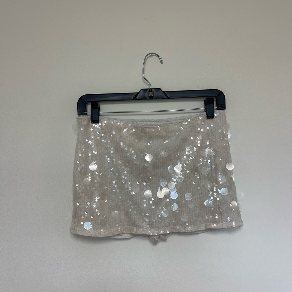 SHEIN White Iridescent Sequin Mini Skirt